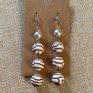 Elegant Brown and White Dangle Earrings